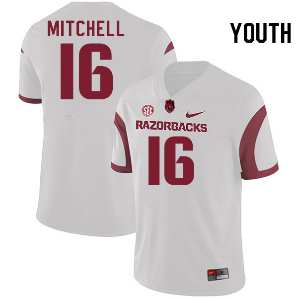 Youth #16 Miguel Mitchell Arkansas Razorbacks College Football Jerseys Stitched-White